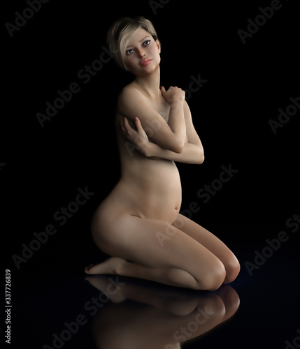 3d rendering of happy pregnant young lady, 
