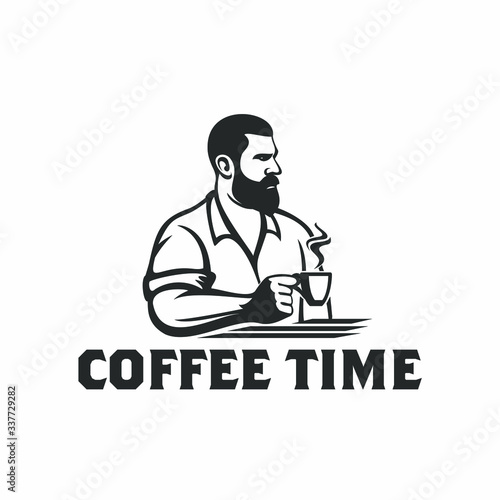 Bearded Man Drinking Coffee Vector Logo