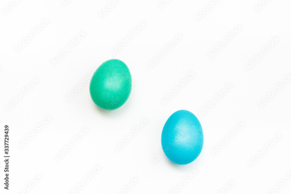Easter multicolor eggs isolated on a white background. Rainbow. Copy space. Flat lay. Top view. Easter multicolor eggs isolated on a white background. Rainbow. Copy space. Flat lay. Top view.
