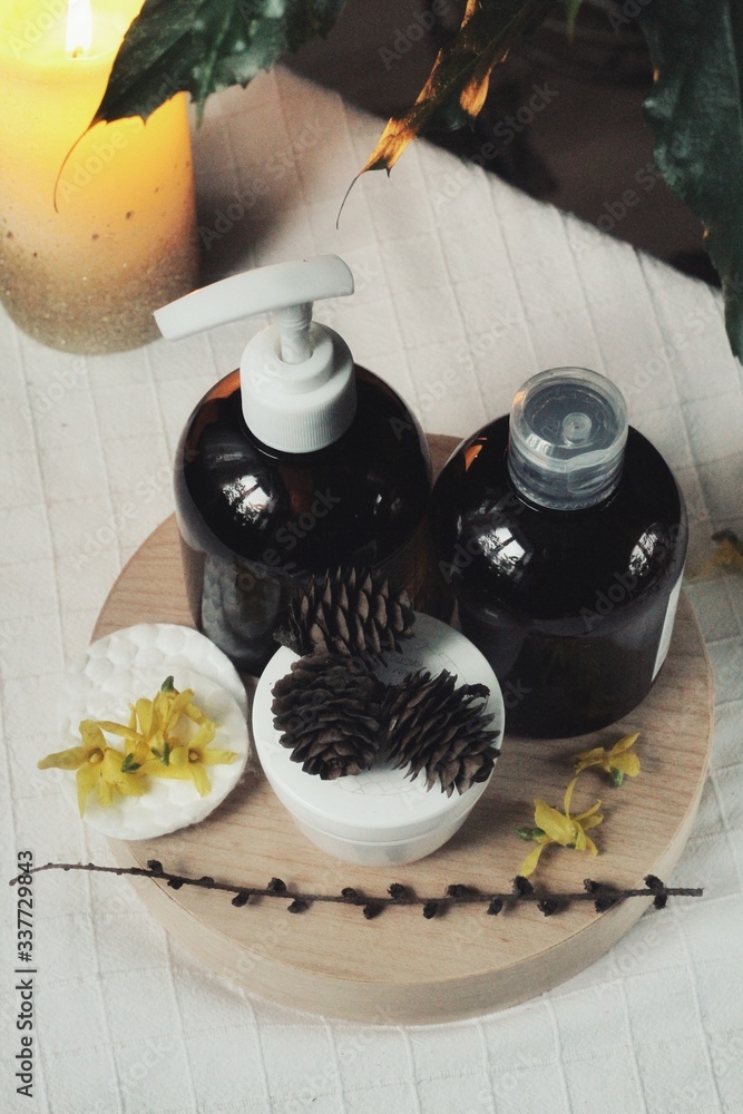 Herbal, alternative medicine, organic essentials for body and face, natural sanitizers at home