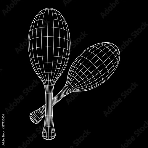 Pair of maracas. Connection structure. Vector low poly wireframe mesh illustration © newb1