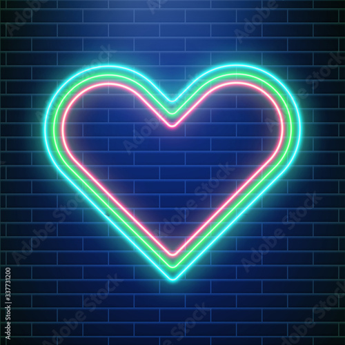Love neon, valentines day heart. Concept of heart neon sign. Pop art love cover.