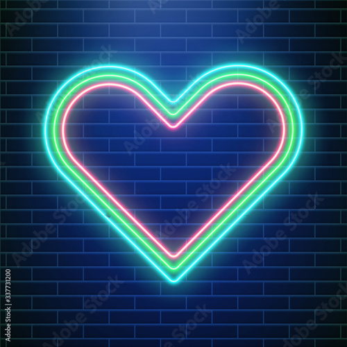 Love neon, valentines day heart. Concept of heart neon sign. Pop art love cover.