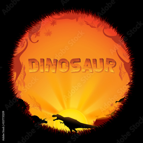 Dinosaurs in prehistoric scene background.