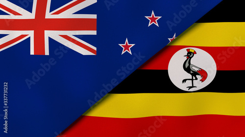 The flags of New Zealand and Uganda. News, reportage, business background. 3d illustration photo