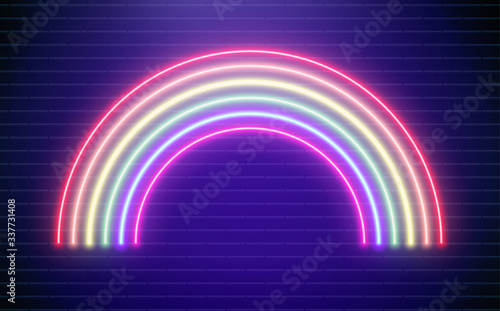 Rainbow neon vector illustration. Bright vector pride background. Colorful electric retro neon sign.