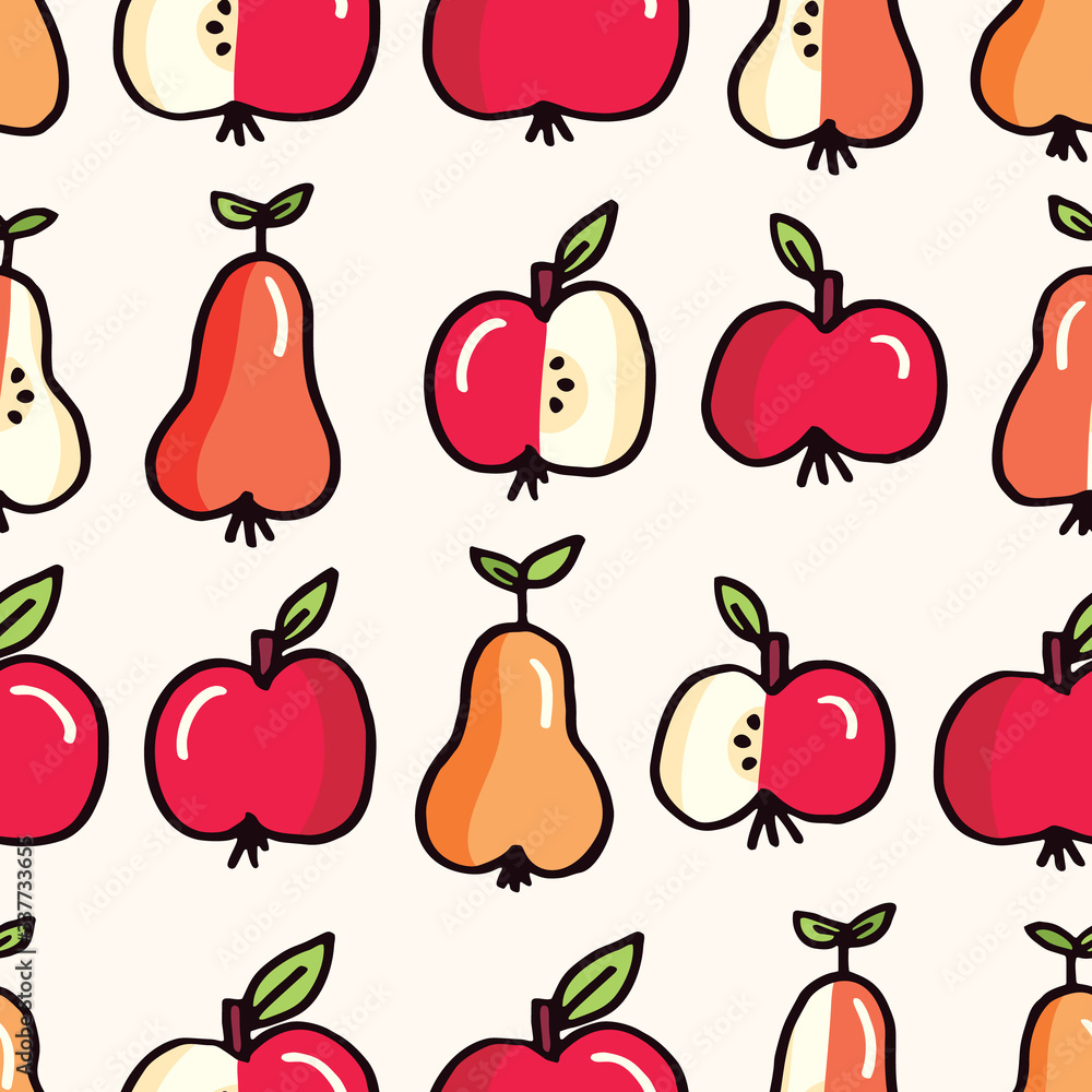 Cute Colorful Hand Drawn Felt Tip Pen Fresh and Juicy Apple and Pears Fruits on White Vector Seamless Pattern. Healthy Food Design. Vintage Cute Fruits Fashion, Textile Packaging Print Cute Colorful Hand Drawn Felt Tip Pen Fresh and Juicy Apple and Pears Fruits on White Vector Seamless Pattern. Healthy Food Design. Vintage Cute Fruits Fashion, Textile Packaging Print