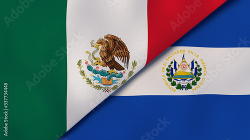 The flags of Mexico and El Salvador. News, reportage, business background. 3d illustration