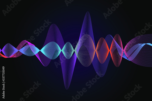 sound wave. Microphone voice control technology, voice and sound recognition. AI assistant voice background equalizer wave flow, equalizer Vector illustration