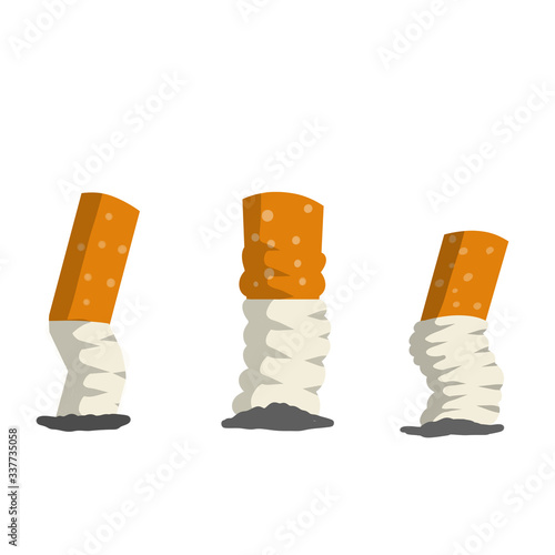Cigarette butt. Set of trash, dirt and garbage. Small object. Cartoon flat illustration. Bad harmful habit of Smoking