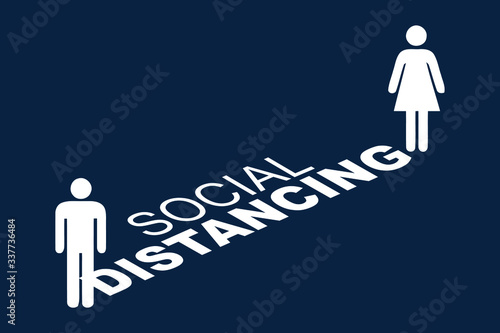 icon of man and woman standing with distance for avoid virus. concept of social distancing and isolation