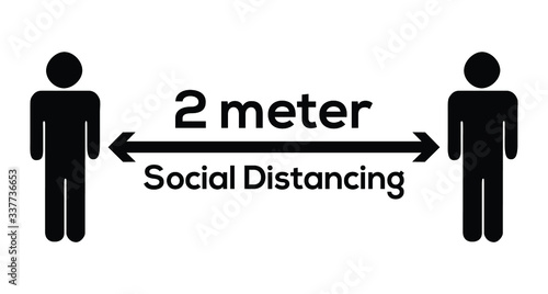 icon of man and woman standing with distance for avoid virus. concept of social distancing and isolation