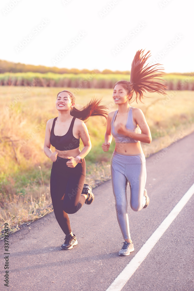 Women exercise happily for good health. Exercise concept Women exercise happily for good health. Exercise concept