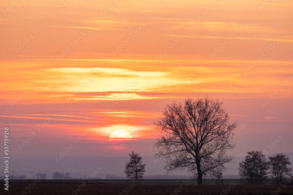 Sunset near castle of Boldogko in Northern Hungary