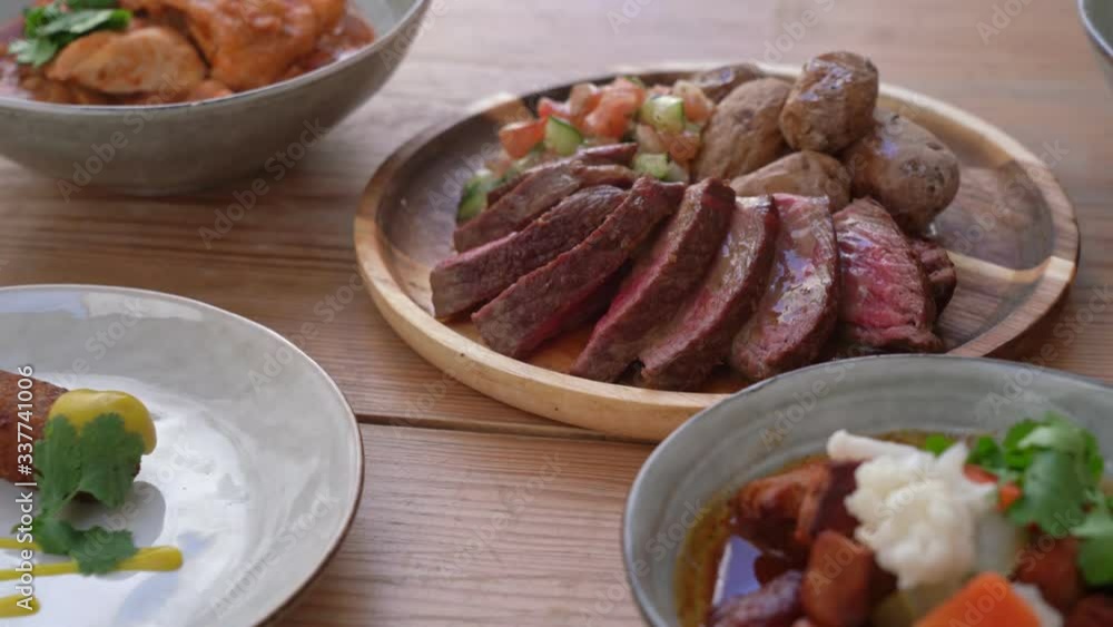 Mediterranean European dishes of Keto Paleo diet. Boiled and stewed dishes from different types of meat. Mediterranean European dishes of Keto Paleo diet. Boiled and stewed dishes from different types of meat.