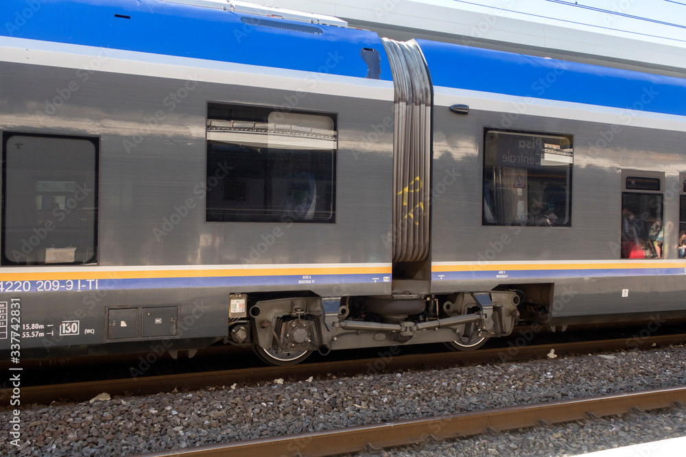 Passenger train on the railway. Railway transport. Passenger train on the railway. Railway transport.