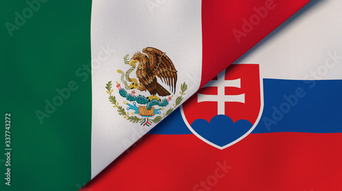 The flags of Mexico and Slovakia. News, reportage, business background. 3d illustration photo