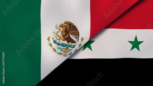 The flags of Mexico and Syria. News, reportage, business background. 3d illustration photo