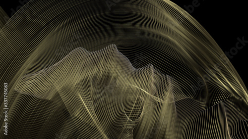 3d render abstract background with a thin gold line on black background with shallow depth of field.
