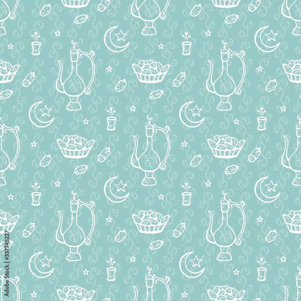 Arabic food vector background. Iftar party Seamless Pattern. Tea and Dried Dates. Arabian cuisine. Ramadan Kareem
Arabic food vector background. Iftar party Seamless Pattern. Tea and Dried Dates. Arabian cuisine. Ramadan Kareem