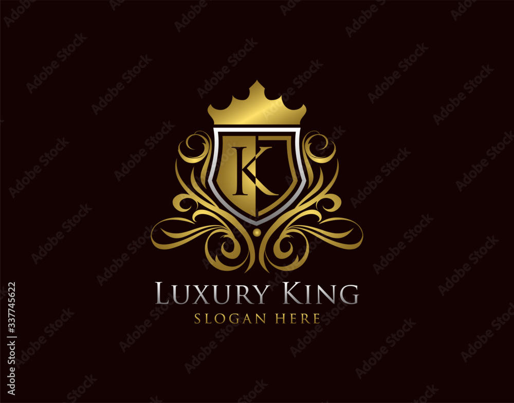 Luxury Shield K Letter Logo, Gold K Classic Protection Symbol. Luxury Shield K Letter Logo, Gold K Classic Protection Symbol.