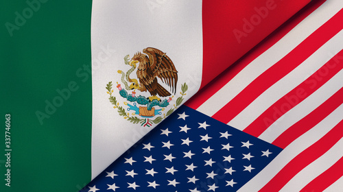 The flags of Mexico and United States. News, reportage, business background. 3d illustration