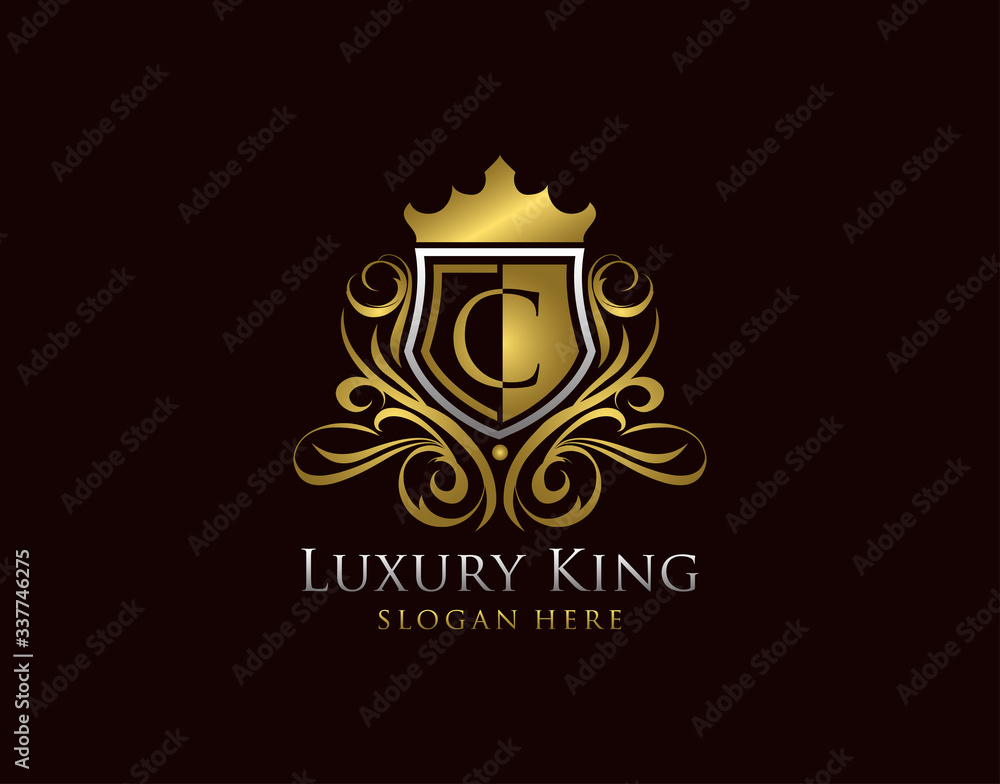 Luxury Shield C Letter Logo, Gold C Classic Protection Symbol. Luxury Shield C Letter Logo, Gold C Classic Protection Symbol.