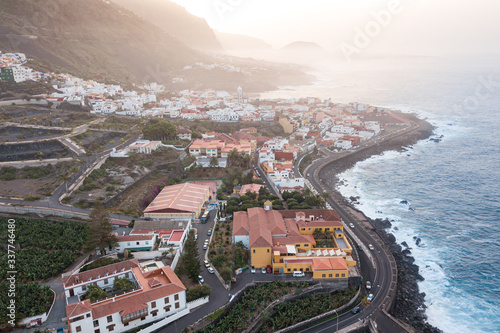 Sunset in Garachico, Tenerife aerial view