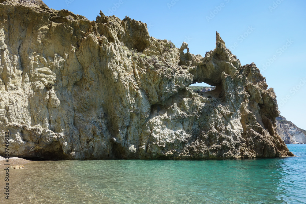 View of cliffs in Ponza island (Italy).