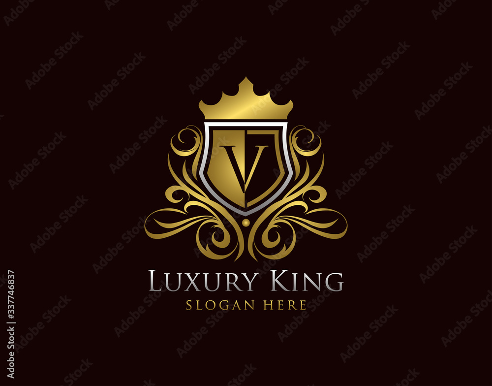 Luxury Shield V Letter Logo, Gold V Classic Protection Symbol. Luxury Shield V Letter Logo, Gold V Classic Protection Symbol.