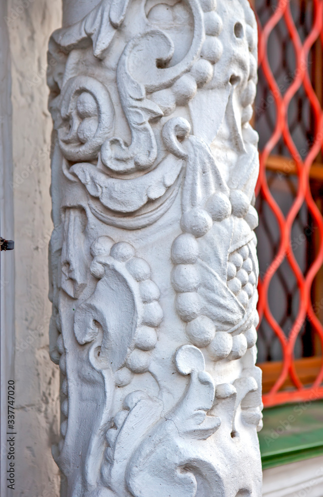 Carved column of the refectory. Trinity Lavra of St. Sergius. Sergiev Posad.  Russia