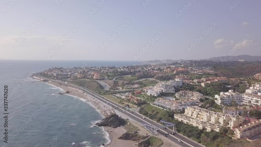 Aerial view of Mediterranean highway and luxury resorts in Spain Costa del Sol Aerial view of Mediterranean highway and luxury resorts in Spain Costa del Sol