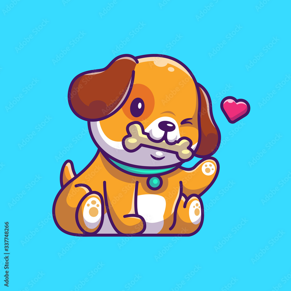 Cute Dog Eating Bone Vector Icon Illustration. Puppy Dog Mascot Cartoon