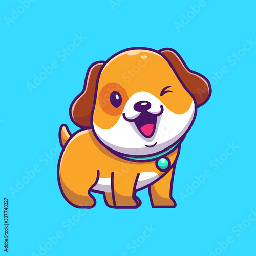 Cute Dog Winking Eye Vector Icon Illustration. Puppy Dog Mascot Cartoon Character. Animal Icon Concept White Isolated. Flat Cartoon Style Suitable for Web Landing Page, Banner, Flyer, Sticker, Card