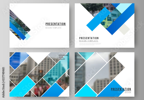 The minimalistic abstract vector illustration of the editable layout of the presentation slides design business templates. Abstract geometric pattern creative modern blue background with rectangles.