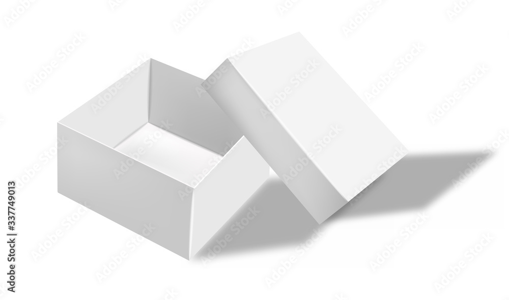 Realistic white box packaging, isolated white background