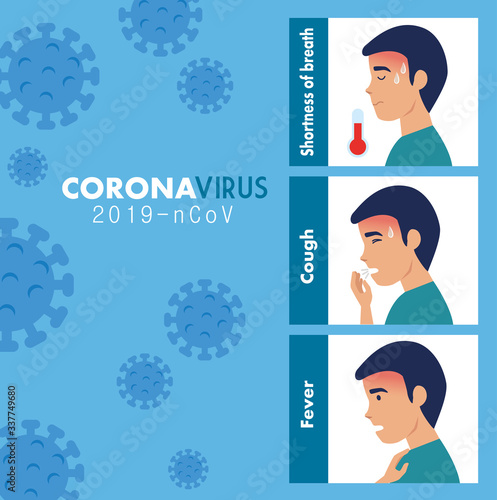 symptoms of coronavirus 2019 ncov with particles vector illustration design