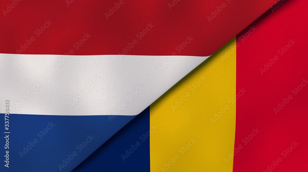 The flags of Netherlands and Chad. News, reportage, business background. 3d illustration