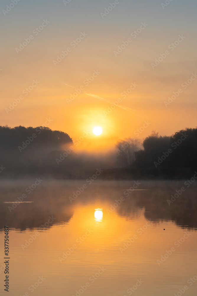 Sunrise on Jenoi pond near Diosjeno, Northern Hungary