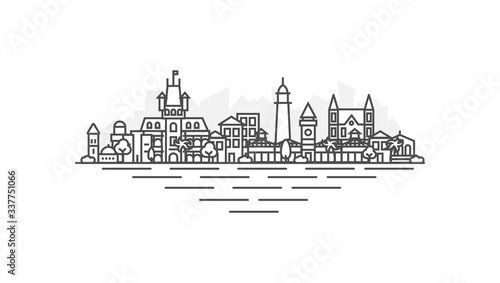 Georgetown, Guyana architecture line skyline illustration. Linear vector cityscape with famous landmarks, city sights, design icons. Landscape with editable strokes isolated on white background.