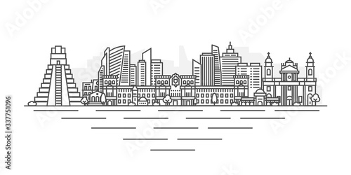 Guatemala City, Guatemala architecture line skyline illustration. Linear vector cityscape with famous landmarks, city sights, design icons. Landscape with editable strokes isolated on white background