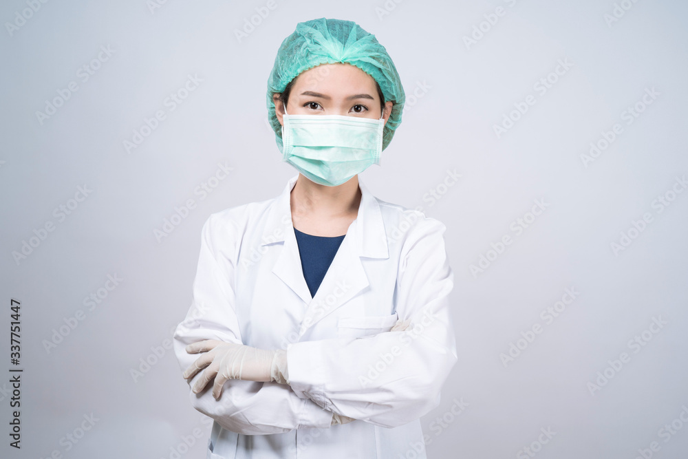 Health care concept, Asian doctors or nurses in protective masks, Isolated on white background. Health care concept, Asian doctors or nurses in protective masks, Isolated on white background.