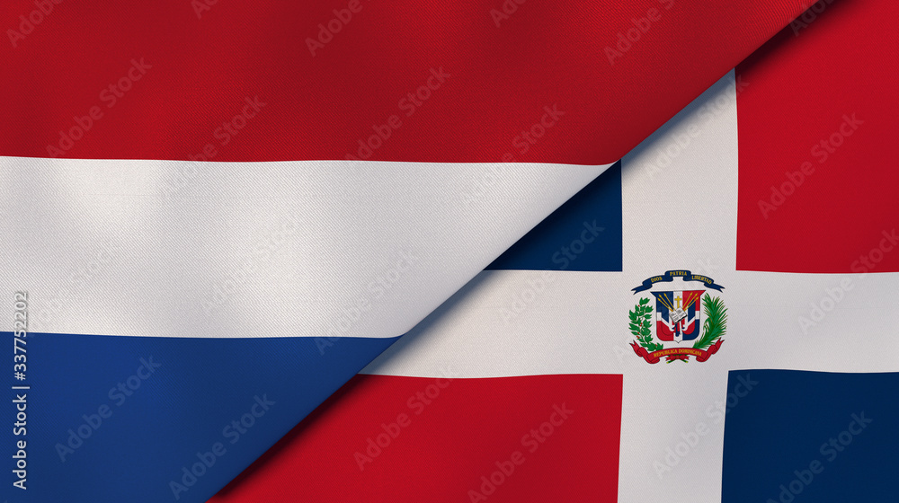 The flags of Netherlands and Dominican Republic. News, reportage, business background. 3d illustration The flags of Netherlands and Dominican Republic. News, reportage, business background. 3d illustration