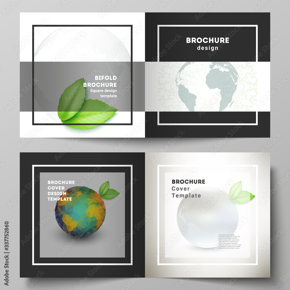 Vector layout of two covers templates for square design bifold brochure, flyer, cover design, book design, brochure cover. Save Earth planet concept. Sustainable development global business concept