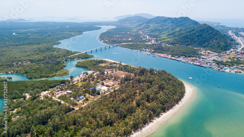 An aerial view of  Lanta noi island and Lanta isaland with the Siri Lanta Bridge © kwanchaichaiudom