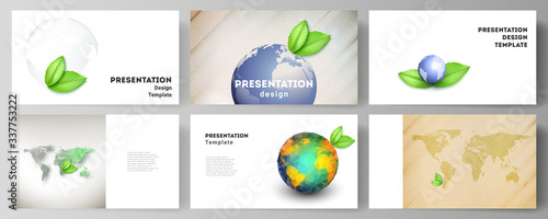 Vector layout of the presentation slides design business templates, multipurpose template for presentation brochure, brochure cover. Save Earth planet concept. Sustainable development global concept.