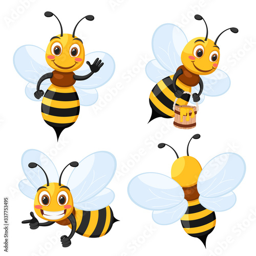 Set of bees of different species on a white. Character