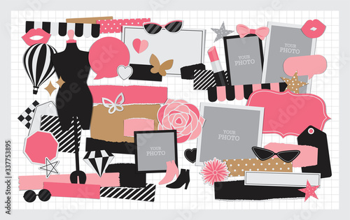 Fashion stuff vector set for scrapbook or collage artwork.