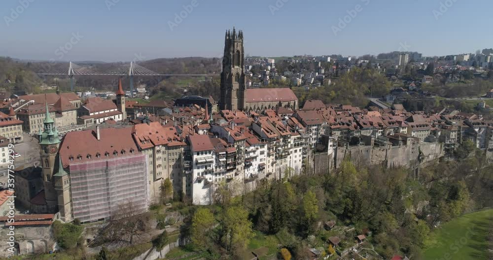 Fribourg and Poya bridge - Aerial 4K Fribourg and Poya bridge - Aerial 4K