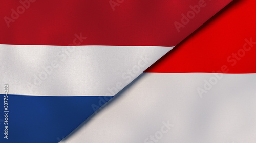 The flags of Netherlands and Indonesia. News  reportage  business background. 3d illustration